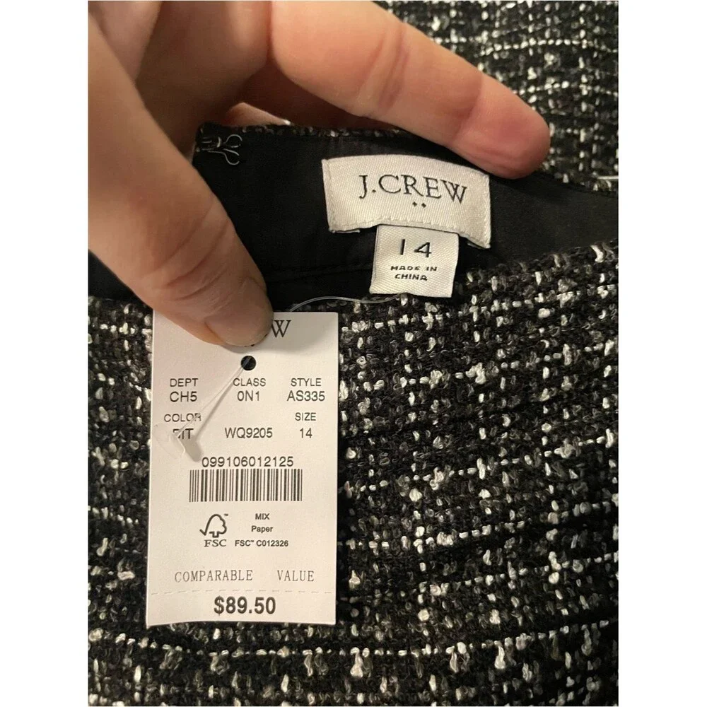 NWT J.Crew Black & White Tweed Pencil Skirt Size 14